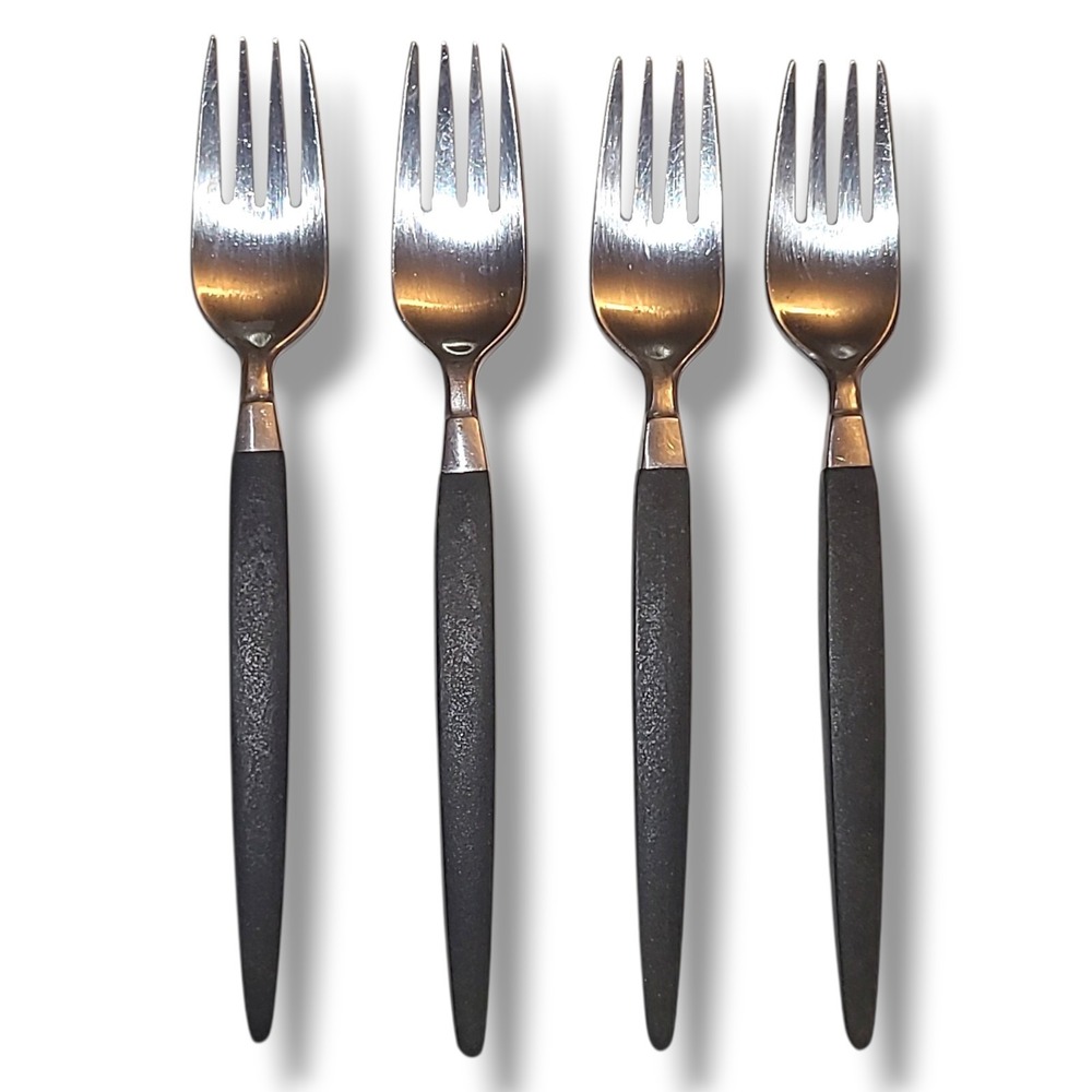 Vintage MCM Stanley Roberts Modern Elegance Japan Salad Forks‎ Set 4 Black